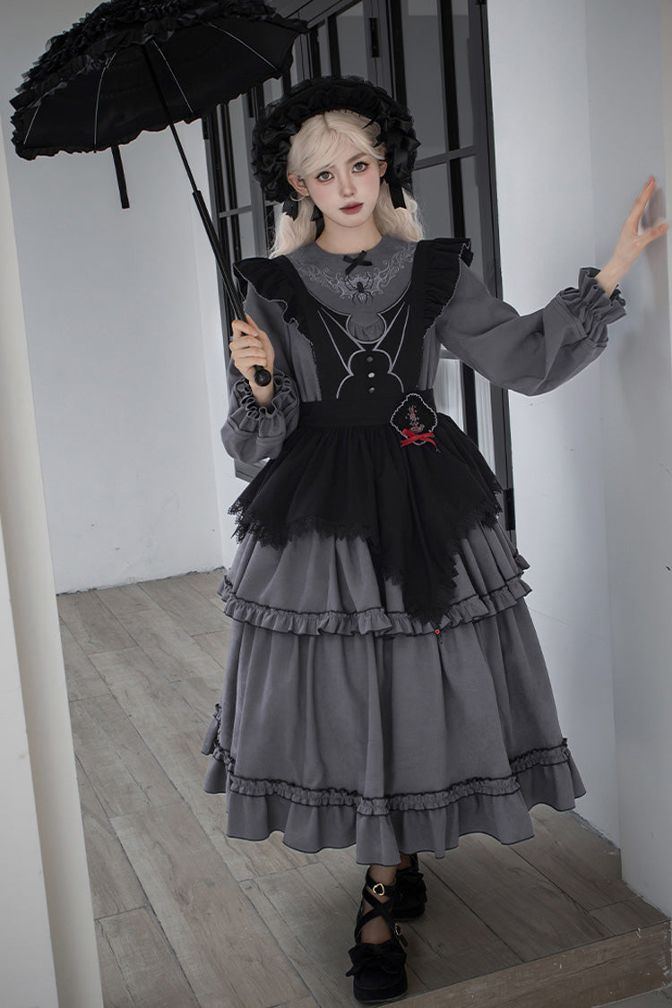 Castle Night Long Sleeved Ruffled Embroidered Gothic Lolita Dress