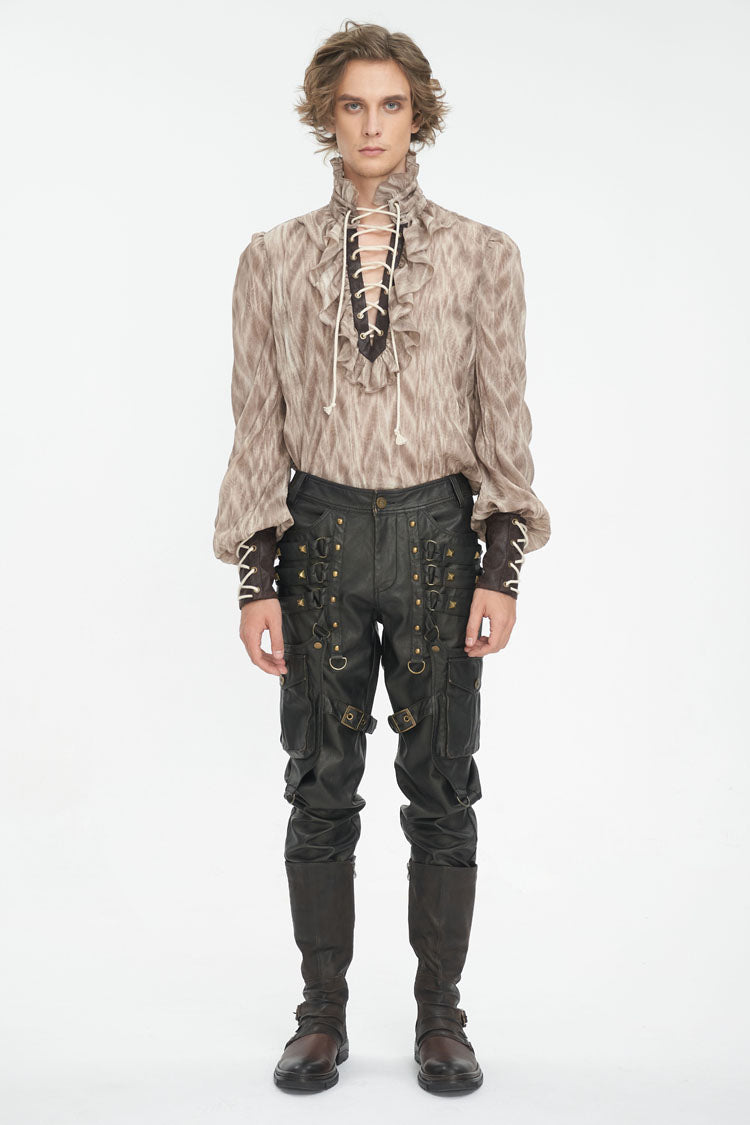 Cocoa Ruffled Stand Collar Lace-Up Gothic Blouse for Men