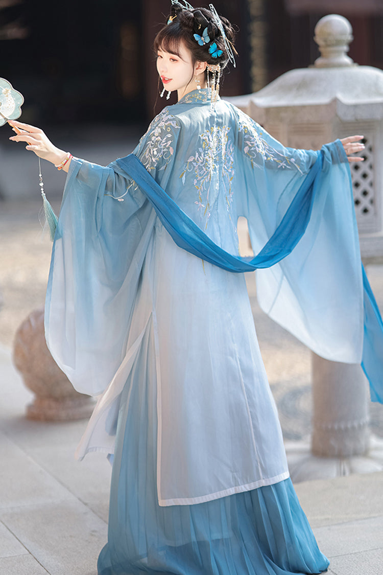Classic Hanfu Dress with Gradient Hem and Embroidery