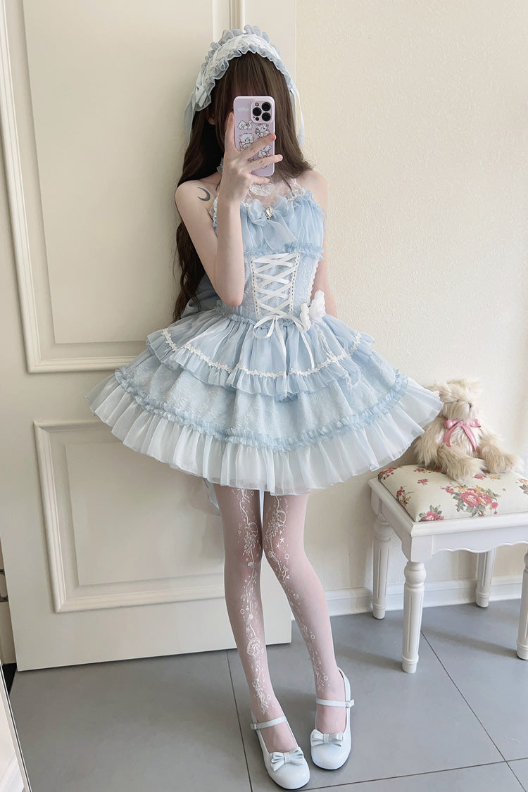 Light Blue Sweet Lolita JSK Halterneck Triple Layered Bowknot Lace