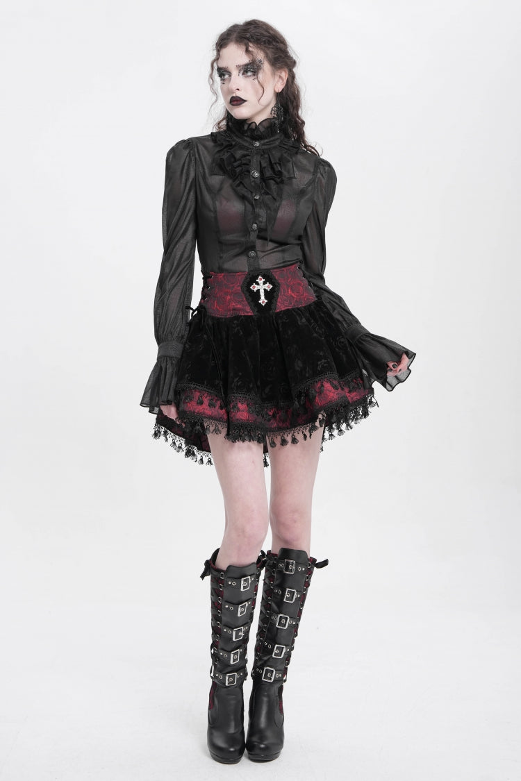 Noir & Scarlet Tassel Print Gothic Mini Skirt