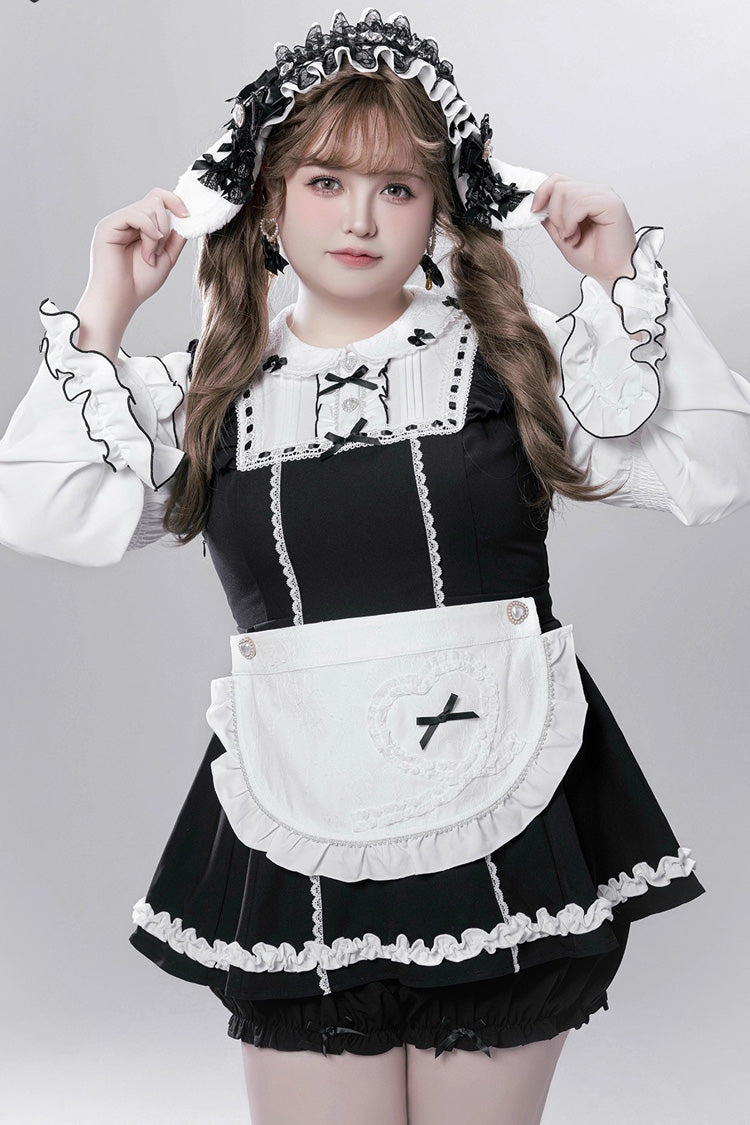 Maid-Style Jirai Kei Dress with Detachable Apron and Ruffle Bow