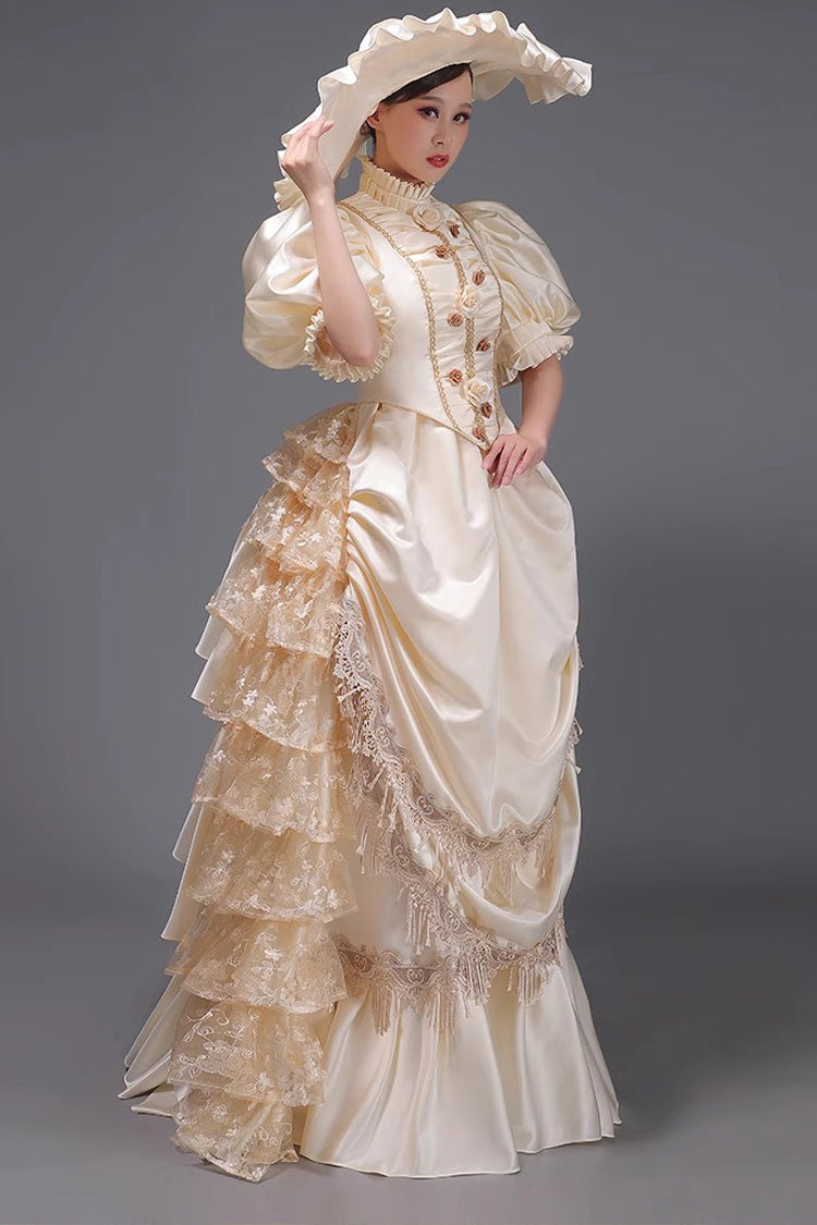 Victorian Princess Gown with Layered Ruffles, European Elegance