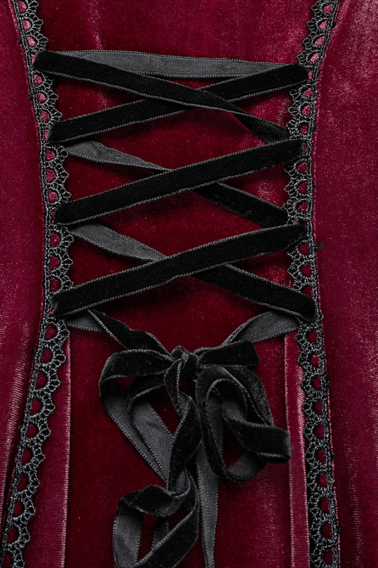 Crimson Floral Stitched Lace Gothic Evening Gown