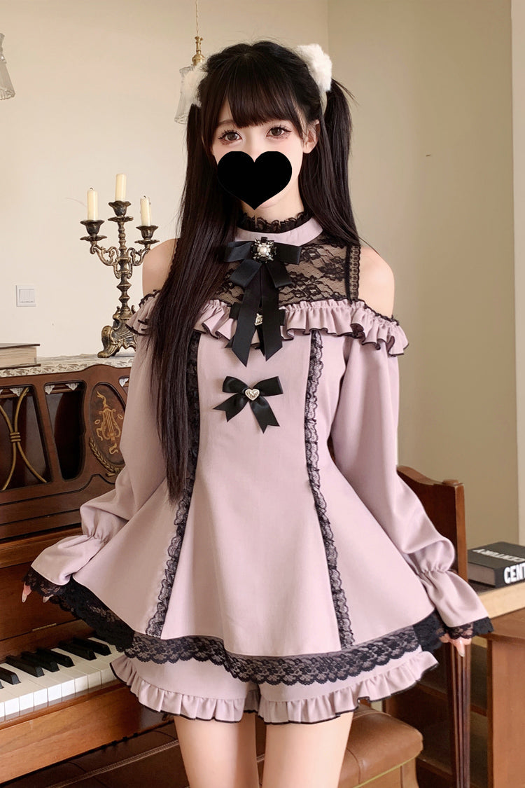 Halterneck Ruffle Bow Dress & Shorts - Jirai Kei Ensemble