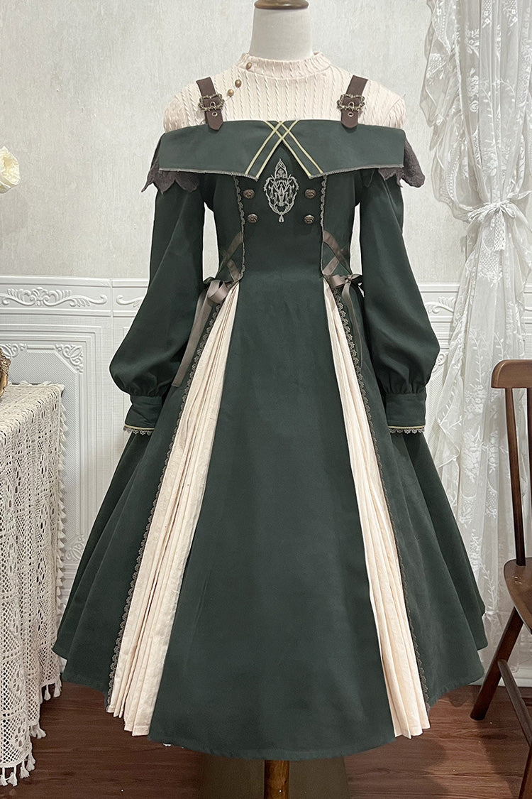 Emerald Long-Sleeve Ruffled Embroidered Bowknot Gothic Princess Lolita Dress
