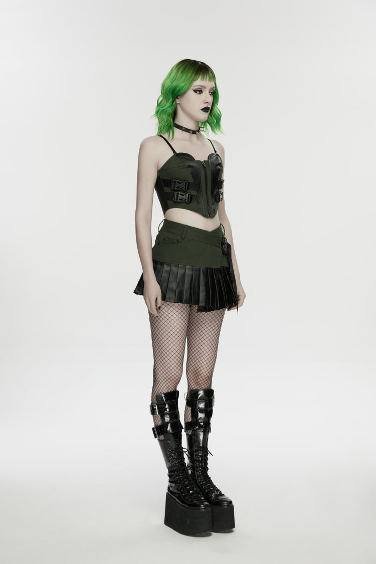 Spliced Lace Lace-Up Slim Color-Blocked Corset - Punk