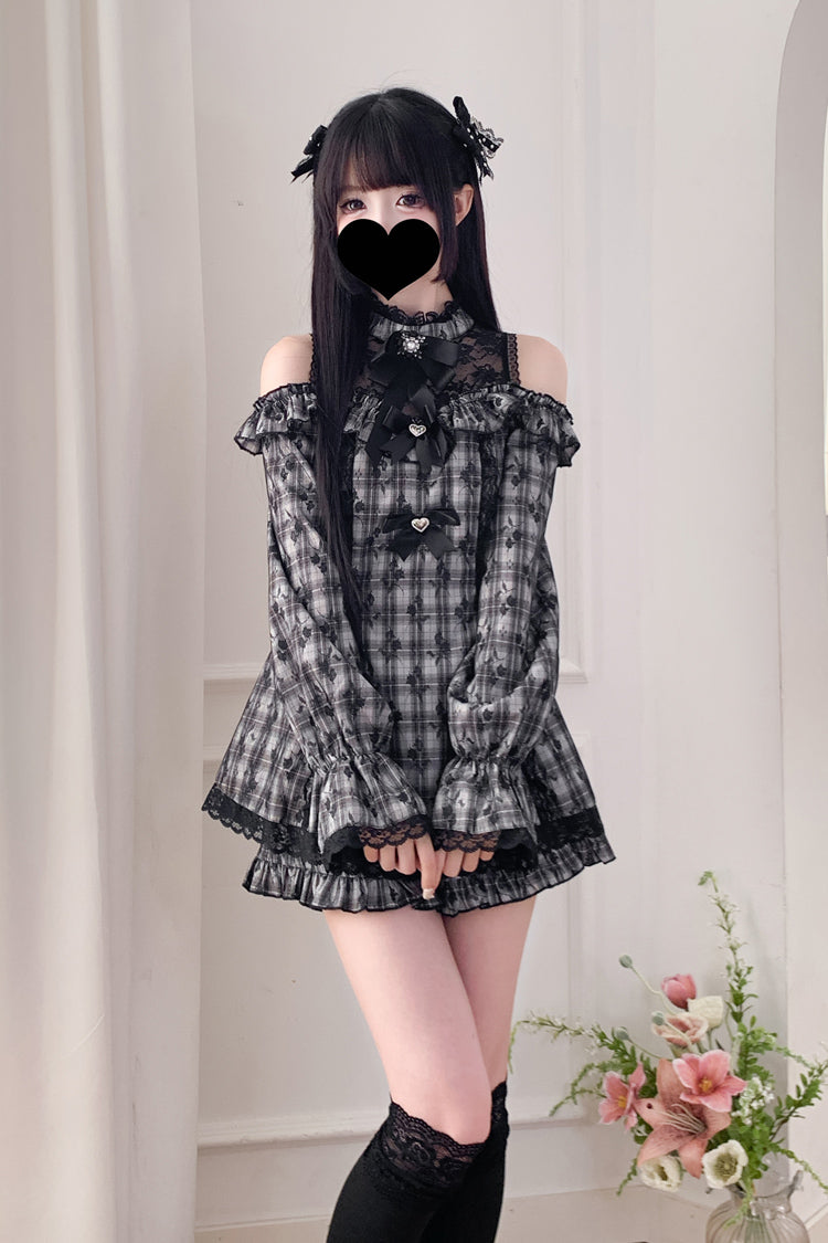Halterneck Ruffle Bow Dress & Shorts - Jirai Kei Ensemble