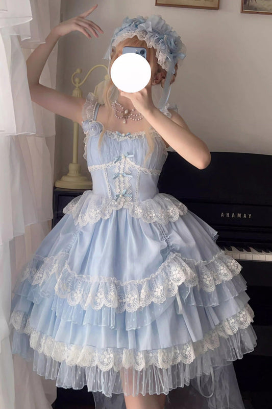 Blue Multi-Layer Annie's Tea Party Ruffle Hanayome Sweet Lolita Jsk Dress