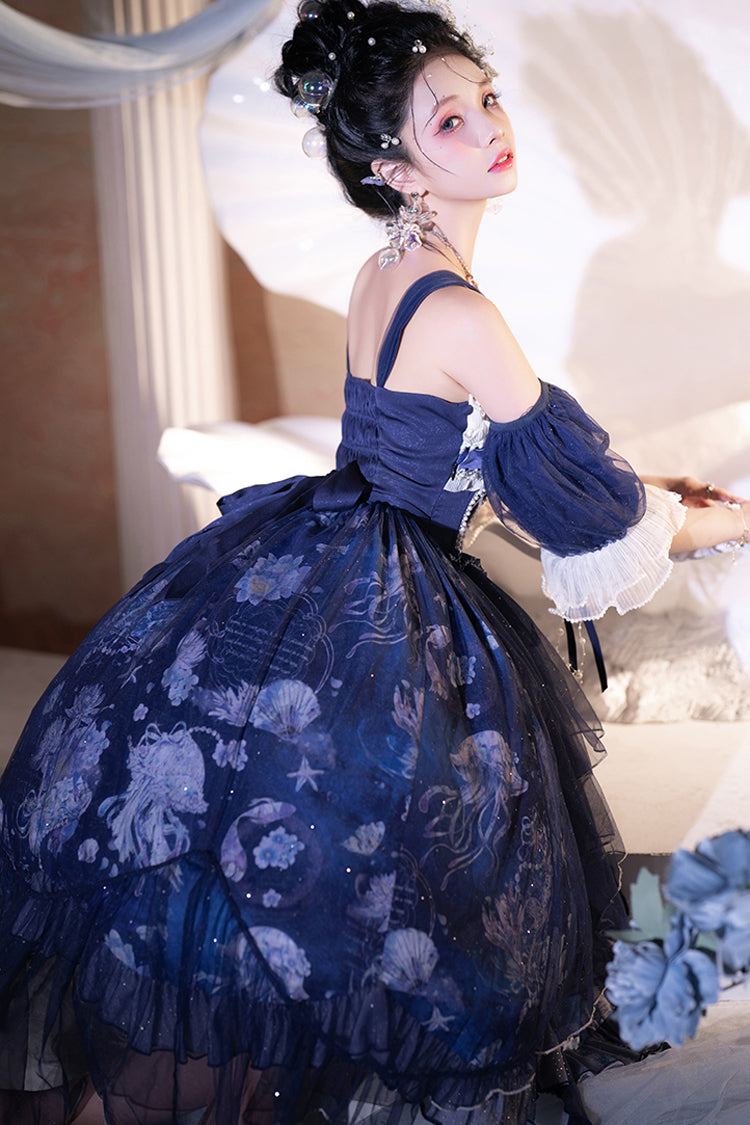 Blue Print Ruffle Lace Sweet Elegant Lolita Jsk Dress