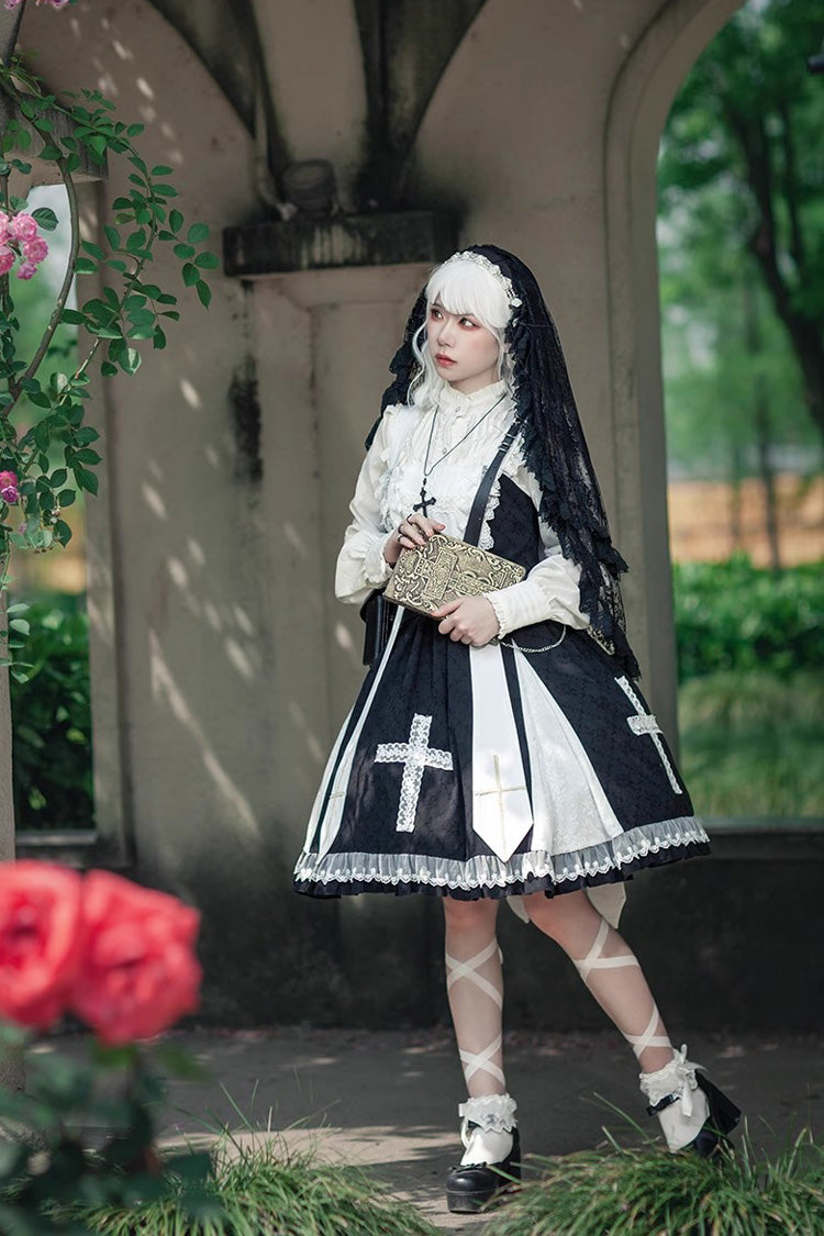 Cross Print Ruffle Sleeveless Gothic Lolita Dress