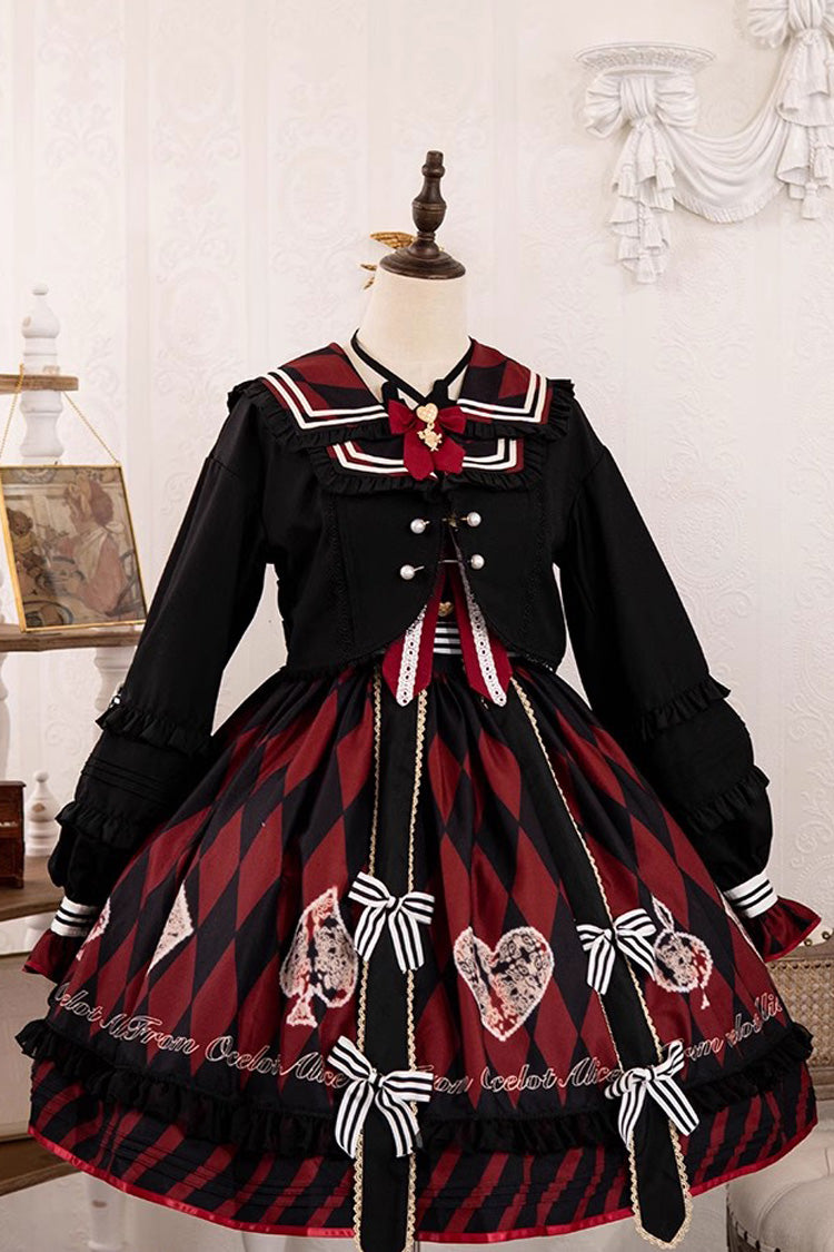 Crimson & Noir Heart Print Bow Accent Sweet Lolita Jumper Dress