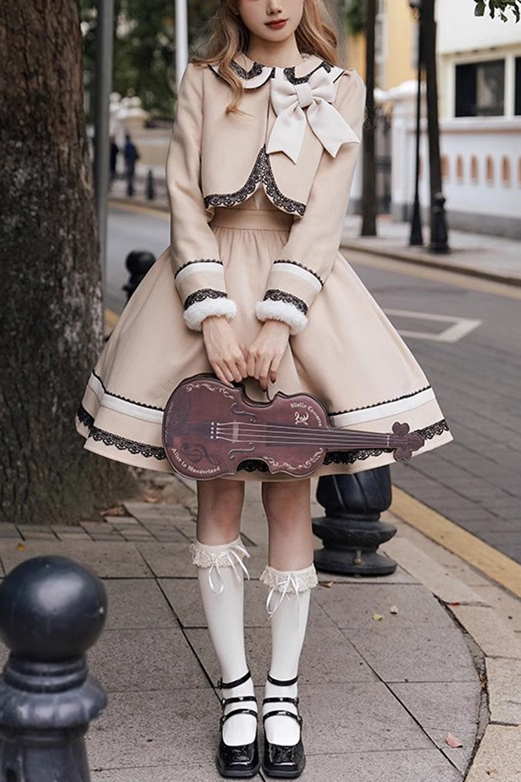 College Style Two-Piece Set with Doll Collar and Bowknot