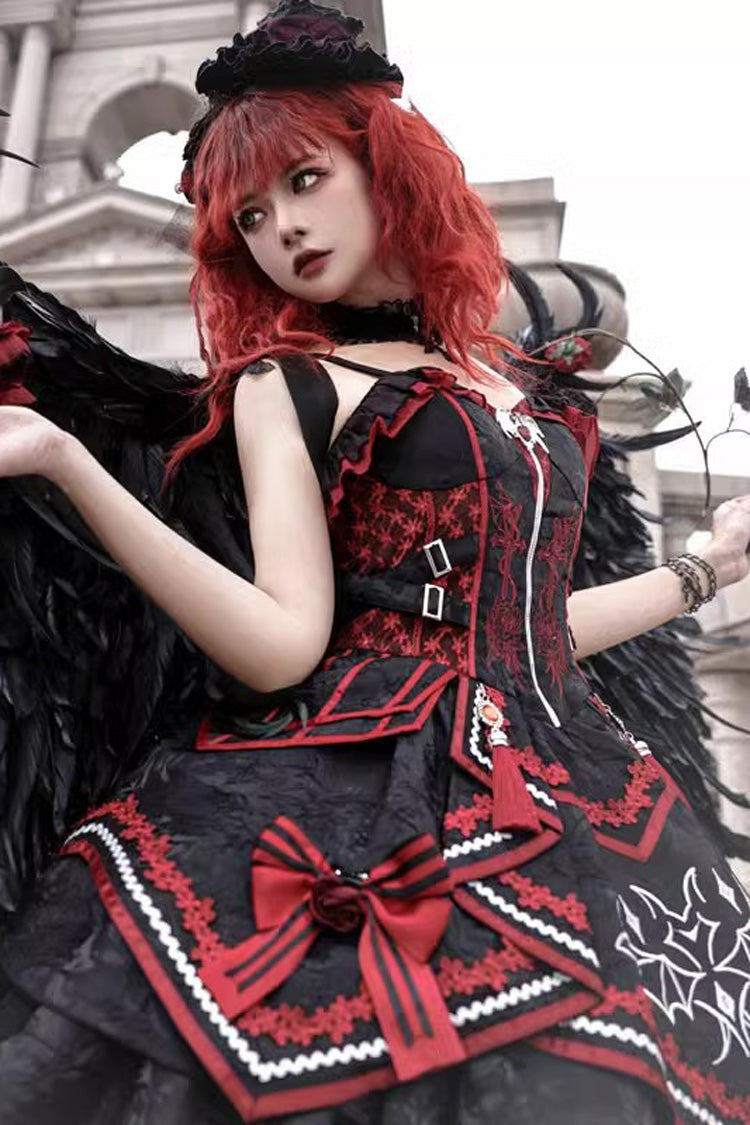 Black Red Bat Print Ruffle Cardigan Gothic Lolita Jsk Dress