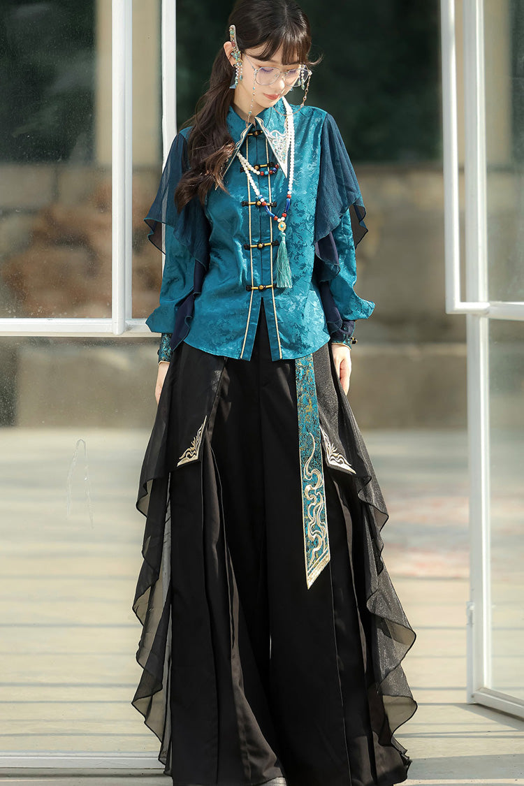Ruffle Embroidery Round Collar Long Sleeve Ouji Set