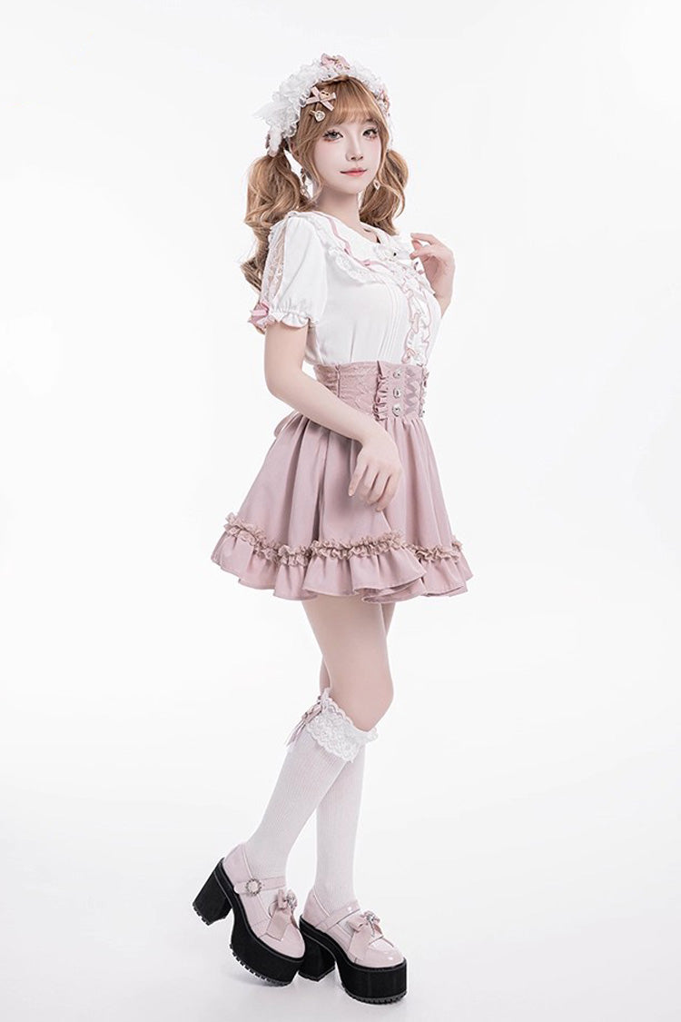 Sweet Ruffle Lace Lace-Up Japanese Jirai Kei Skirt 4 Colors
