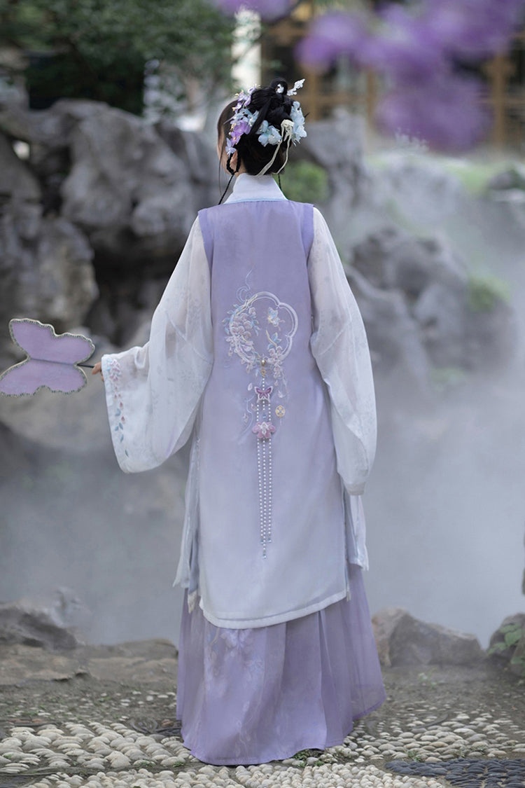 Lilac High-Waisted Embroidered Hanfu Full Set with Long Sleeves