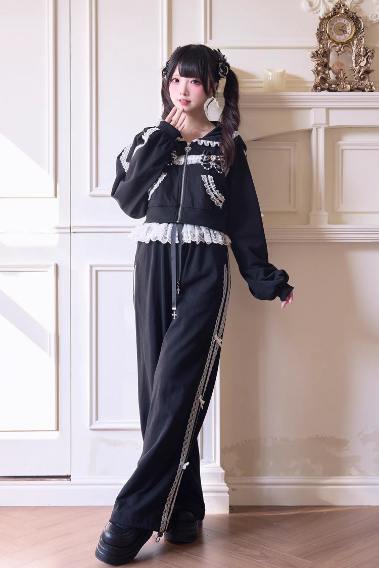 Hooded Bow Lace Hoodie & Pants - Jirai Kei Set