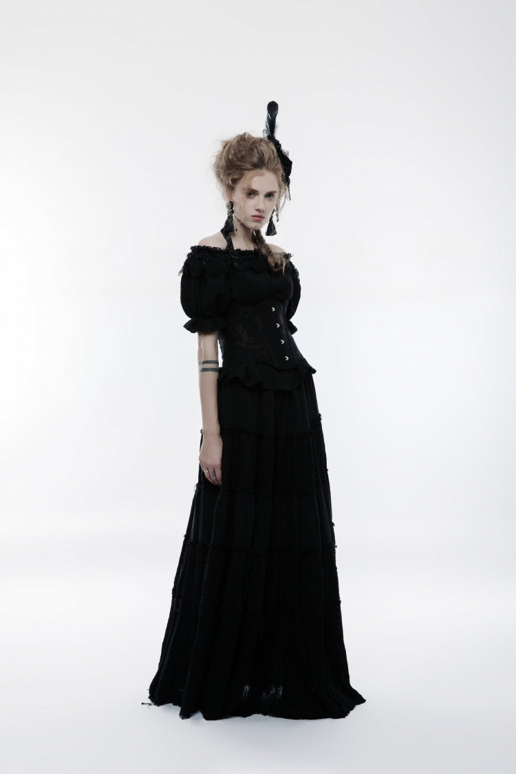 Supportive Black Jacquard Lace-Up Halter Gothic Breast Vest