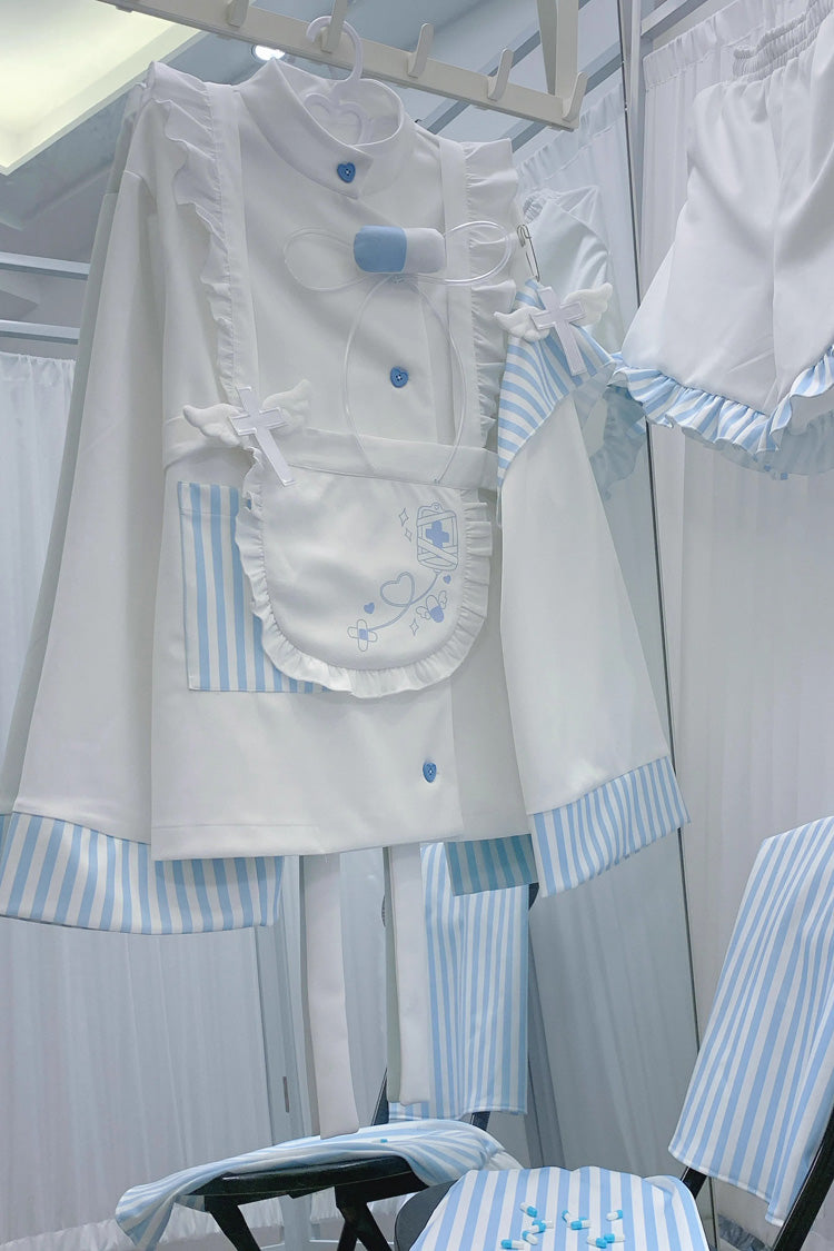 Medical Angel Print Long Sleeve Loose Set in White/Blue