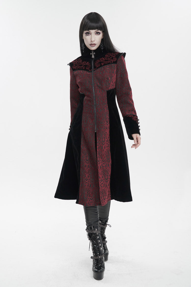 Crimson Studded Jacquard Cross-Embroidered Mushroom Buckle Gothic Jacket