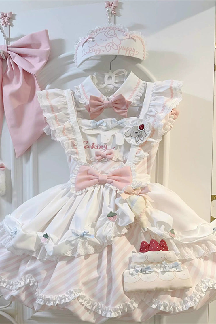 Puppy Pastry Chef Asymmetric Sweet Lolita Dress with Printed Ruffles