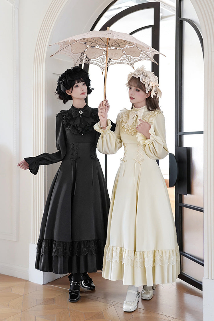 Letters Poems Day Night Stand Collar Long Sleeves Ruffle Bowknot Lace-Up Gothic Lolita Dress