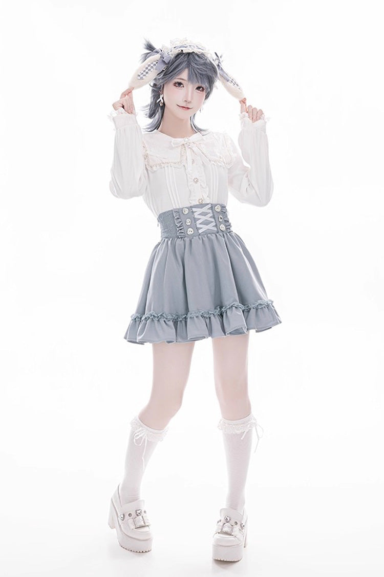 Sweet Ruffle Lace Lace-Up Japanese Jirai Kei Skirt 4 Colors