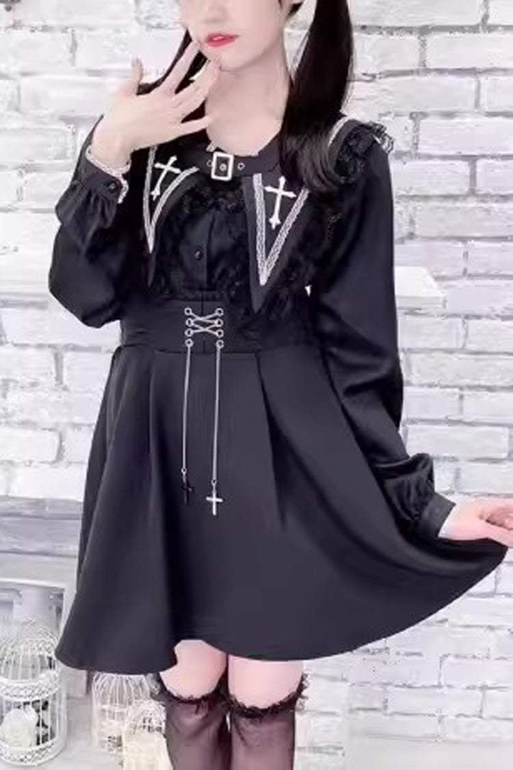 Cross Embroidery Lolita Jirai Blouse with Long Sleeves in Two Colors