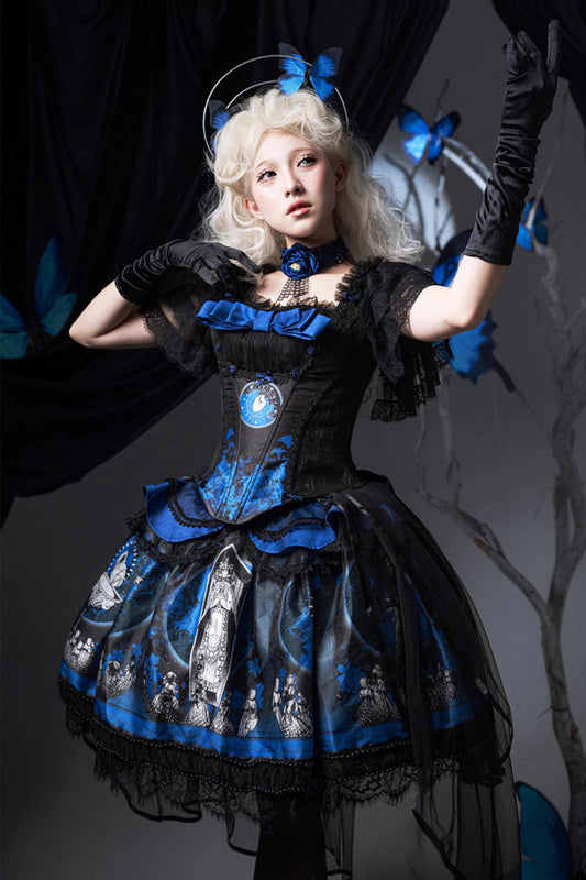 Embroidered Gothic Lolita Skirt with Print Detail