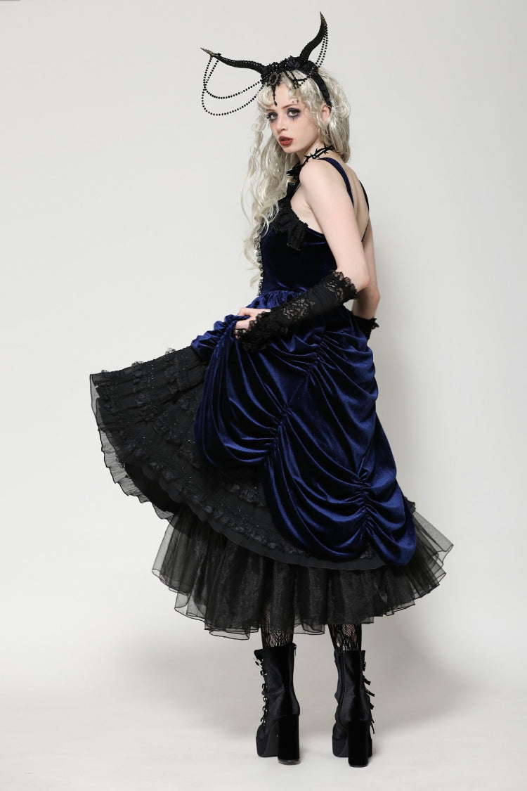 Black/Blue Multi-Layered Lace Slip Dress for Women