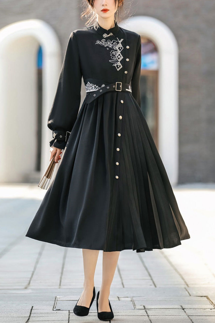 Chinese Style Hanfu Dress with Print and Single Breasted Front