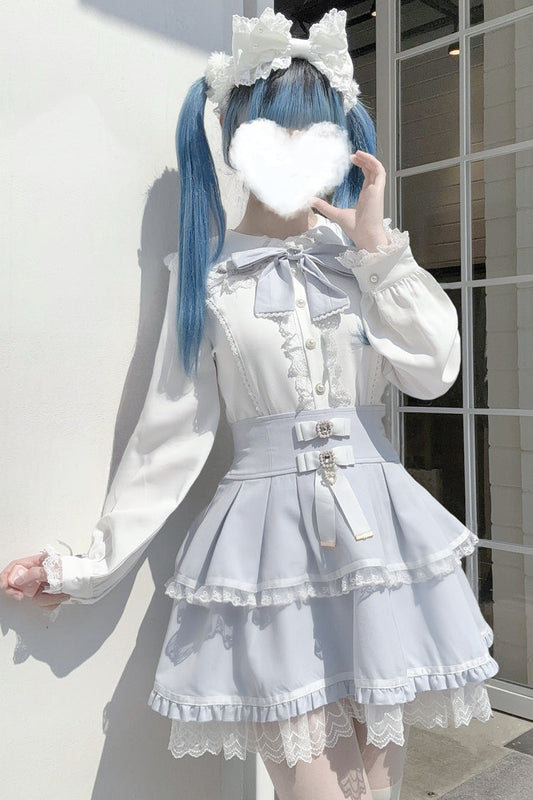 Bunny-Eared Bow and Lace Jirai Blouse in Three Shades