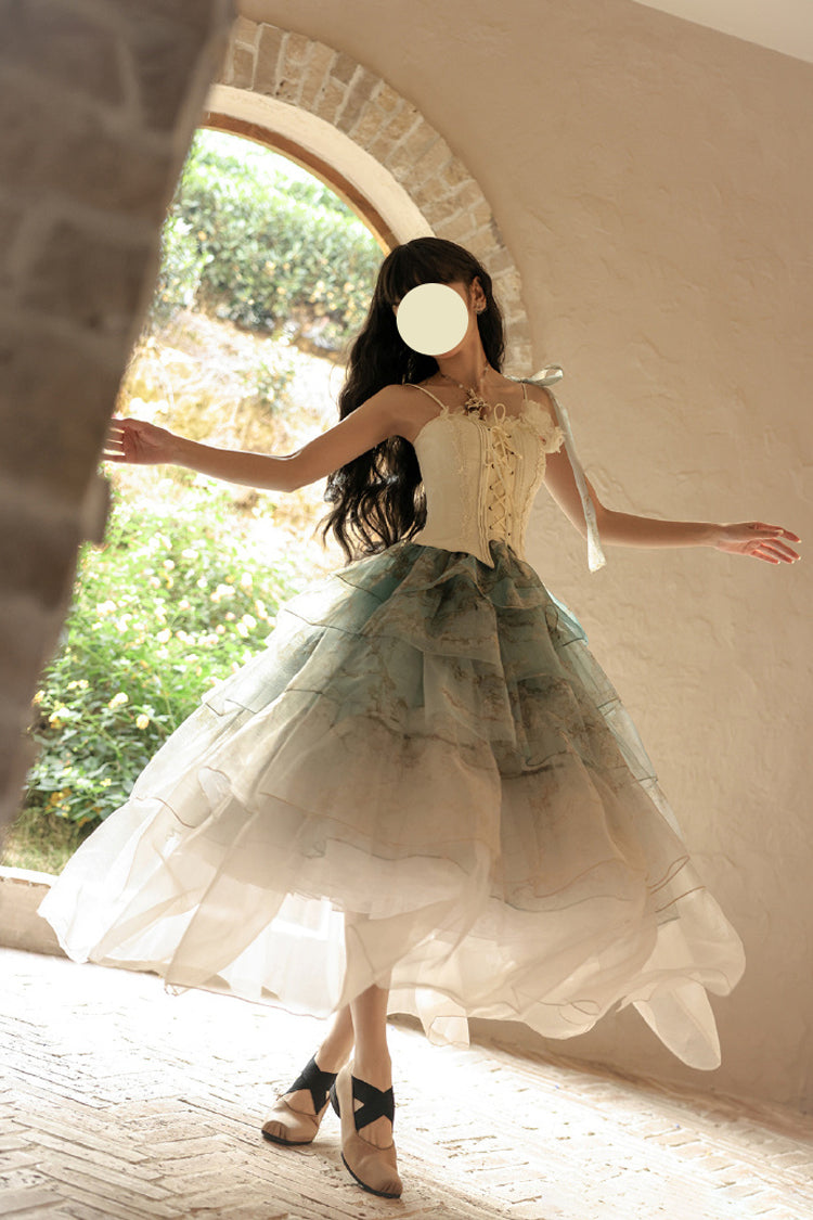 Emerald Gradient Multi-Layer Print Sweet Skirt