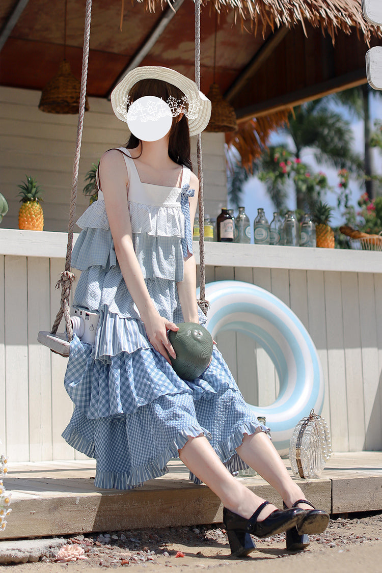 Blue Go To The Beach Layered Print Jumper for Holidays
