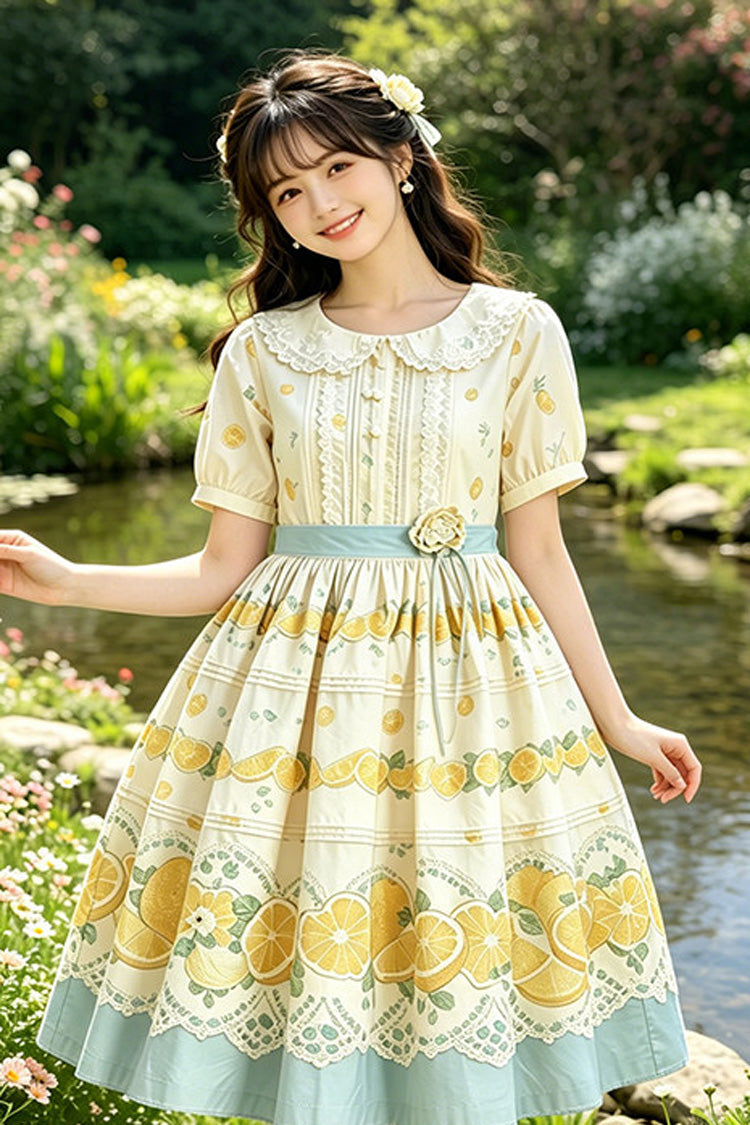Doll Collar Short Sleeve Lemon Printed Plus Size Sweet Lolita Dress