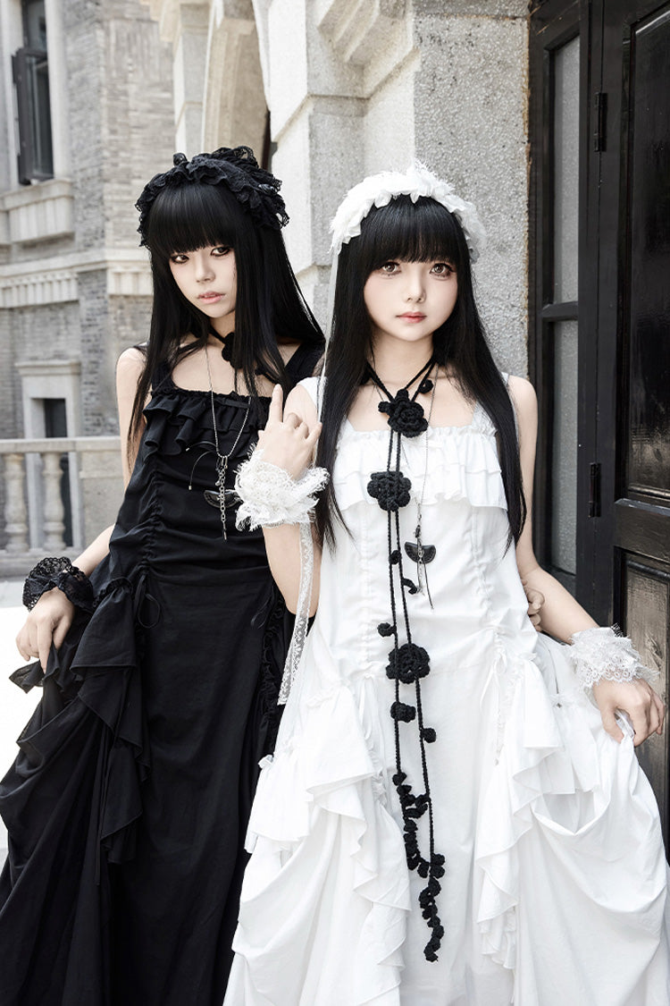 Ivory Gothic Strap Dress with Sleeveless Ruffles - Dream