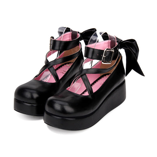 Round-Toe Bowknot Mid Heel Shoes for Cute Lolita