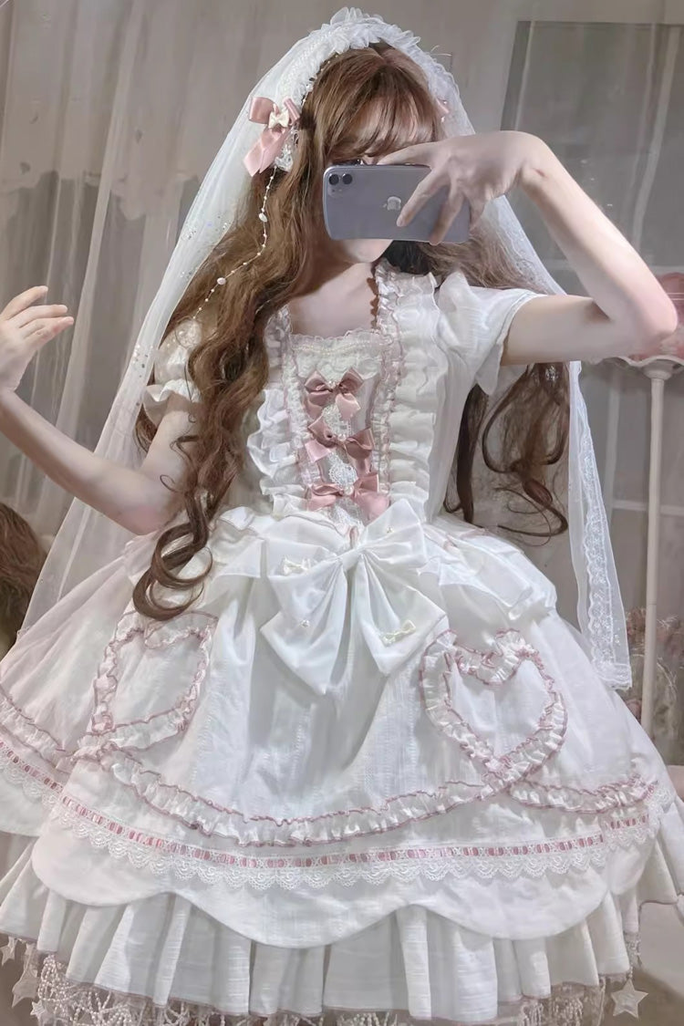 Ivory Bridal Bow Stitched Sleeve Sweet Lolita Gown - Pure Love Story