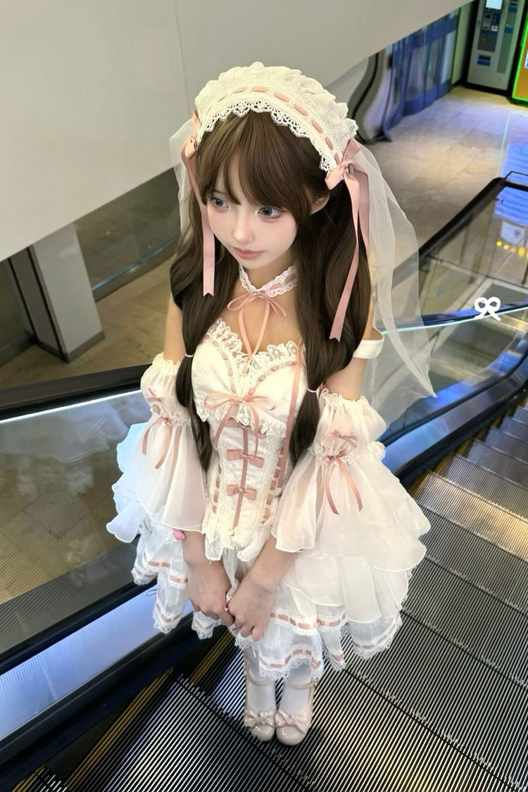 Ivory Detachable Trumpet Sleeve Bow Lace Sweet Coord