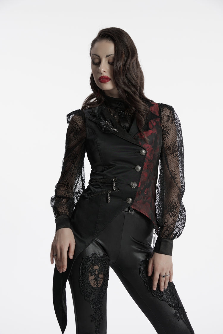 Embroidery Lace Asymmetric Gothic Sleeveless Vest