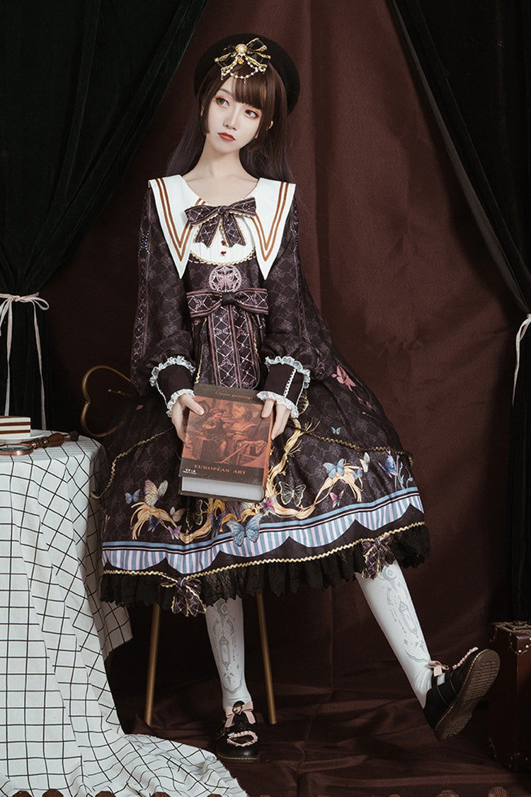 Princess Lolita Dress with Butterfly Print and Bowknot Accents