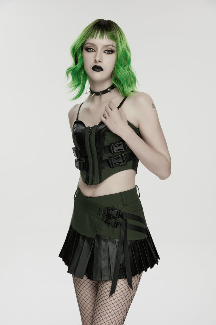 Spliced Lace Lace-Up Slim Color-Blocked Corset - Punk