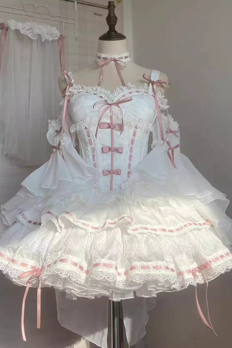 Ivory Detachable Trumpet Sleeve Bow Lace Sweet Coord