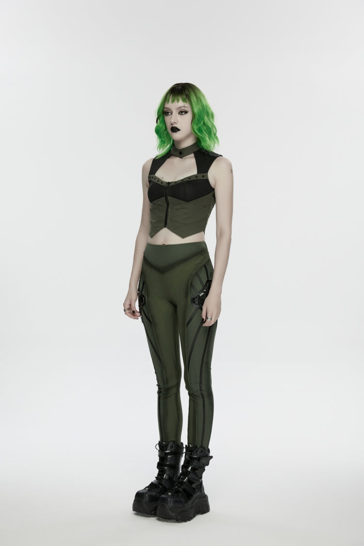 Armor-Accentuated Paneled Slim Punk Leggings