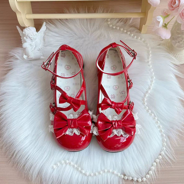Ribbon Cross Bandage Kitten-Shaped Heel Mid-Heel Pumps - 5 Colors