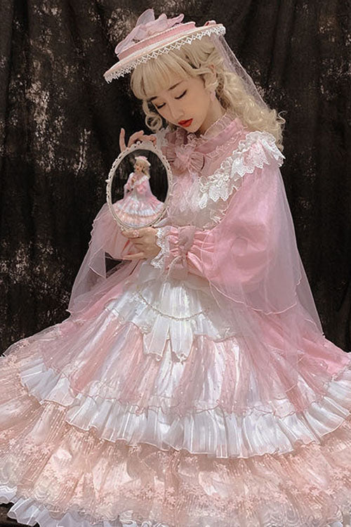 Rose Long-Sleeve Ruffled Bow Layered Lolita Dress