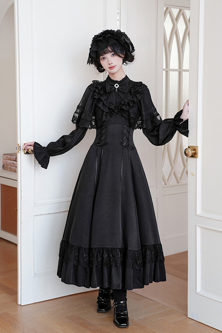 Letters Poems Day Night Stand Collar Long Sleeves Ruffle Bowknot Lace-Up Gothic Lolita Dress