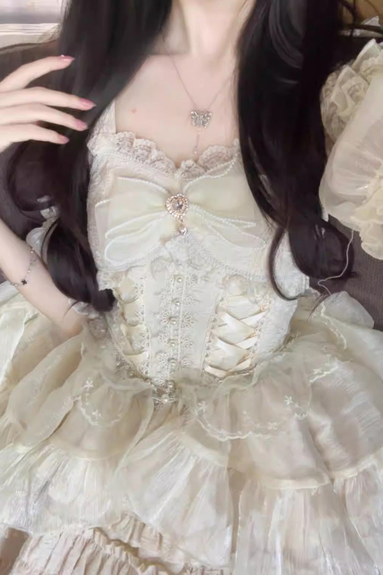 White Sleeveless Bowknot Multi-Layer Ruffle Sweet Lolita Jsk Dress