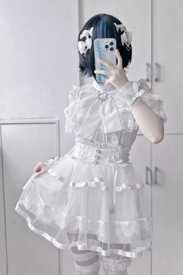 Fishbone Lace Ruffle Bowknot Jirai Skirt in Two Tones